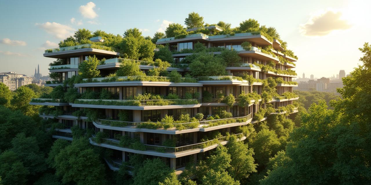 Vue aérienne d'un projet d'aménagement paysager durable mêlant forêt urbaine et architecture moderne
