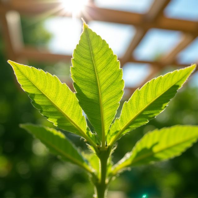 Détail de canopée urbaine filtrant la lumière sur une structure en bois durable